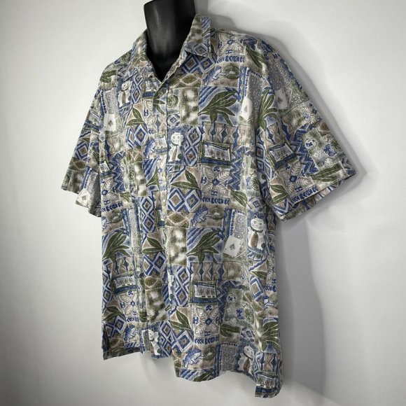 Vintage 80s Diamond Head Hawaiian Shirt Size 2XL Lucky Cat Frog Tapa Reverse - Picture 7 of 8
